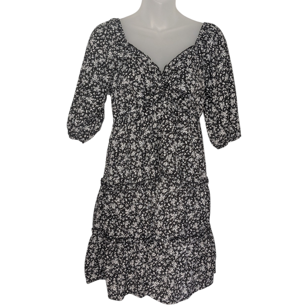 L Love Medium Tiered Boho Lightweight Sinched Bust Peasant Dress Fairycore